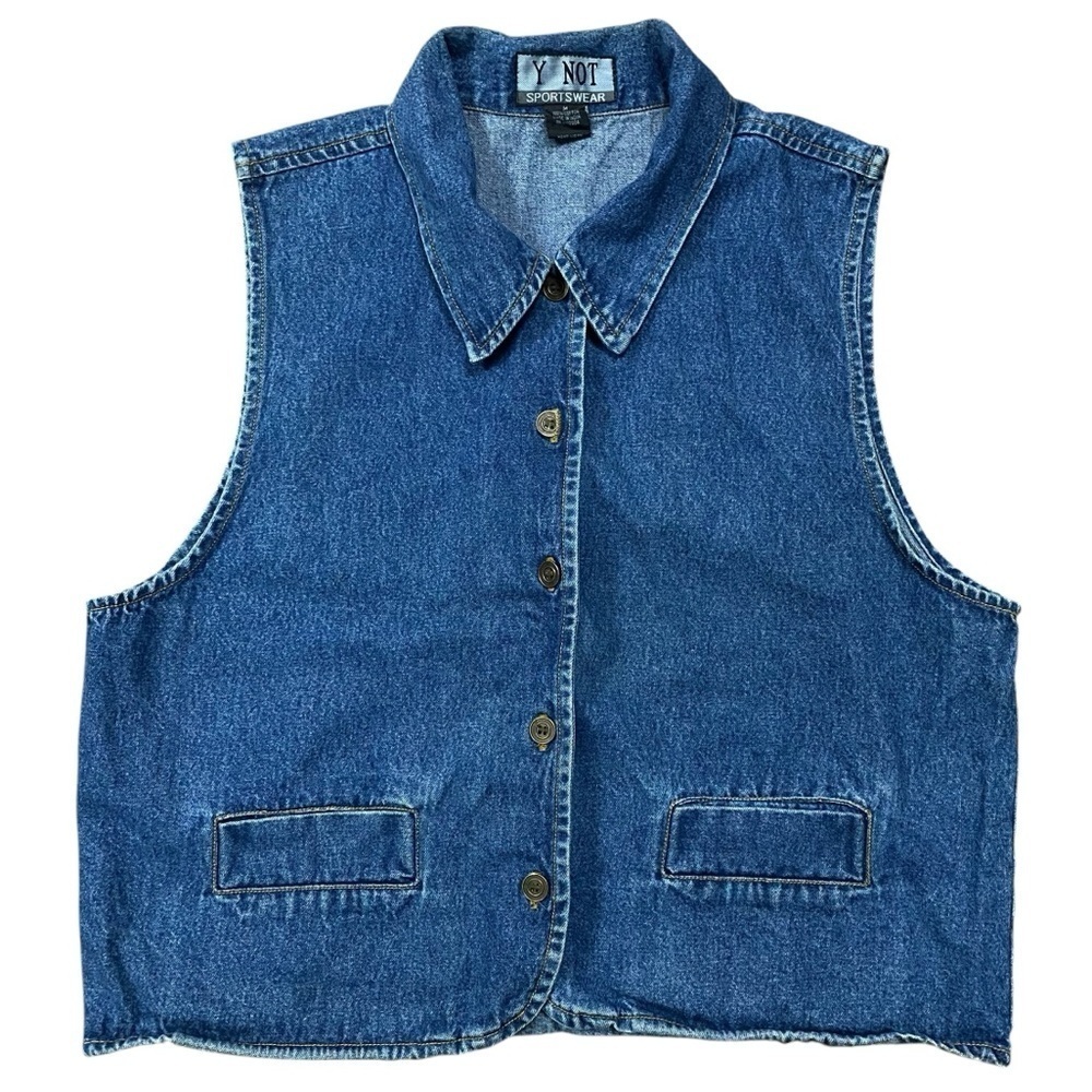 VTG y2k 90s Y Not Sportswear Denim Button Down Sleeveless 100% Cotton Vest Sz M